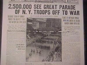 VINTAGE NEWSPAPER HEADLINE ~WORLD WAR 1 ARMY SOLDIER TROOPS NY PARADE WWI 1917