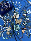 Vintage Jewelry Lot Sterling Silver Turquoise 34 Pc Bolo Fetish Southwest Tribal