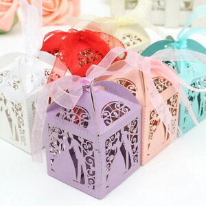 20 x Bride & Groom Boxes Wedding Party Favour Laser Cut Sweets Cake Candy Gift