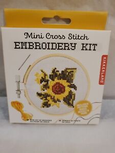 Mini Cross Stitch Embroidery Kit Kikkerland with Bamboo Hoop Canvas Sunflowers