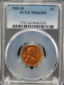New Listing1951-D PCGS MS66 RD RED Lincoln Wheat Back CENT #BT-99