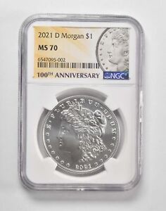 2021-D MS70 Morgan Silver Dollar $1 NGC 100th Anniversary Lbl *0595