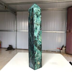 820g Natural Emerald Quartz Crystal Obelisk Wand Point Healing Mineral G375