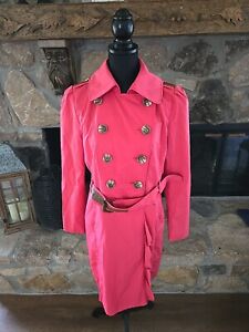 Guess Women’s Double Breasted Trench Coat Pink With Removable Belt Size Large