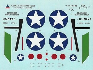 Accurate Miniatures 1/48th Scale SB2U-1 Vindicator Decals from Kit No. 480200