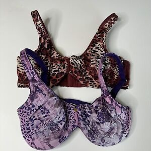 Lilyette Full Coverage Bra LOT of 2 Size 36C Purple & Cheetah Print Underwire