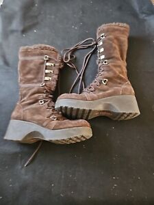 Report Boots Womens 8 Sleigh Mid Lace Up Zip Wedge Winter Snow Boot Brown Suede
