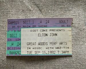 ELTON JOHN Ticket Stub 9/15/1992 Great Woods Arts Center Mansfield, MA Boston