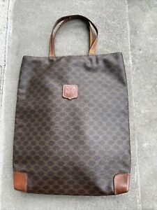 Vintage Celine Small Tote Bag/Leather/Brown Pattern/Macadam Bag