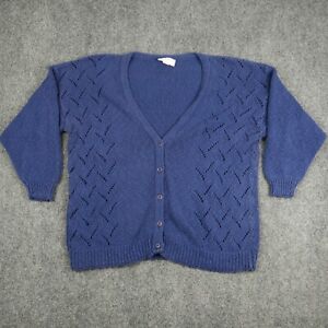 Vintage Knit Maven Across America Women's Cardigan Large USA Made Blue Button Up