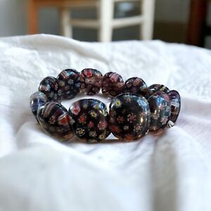 Millefiori Glass Bead Stretch Bracelet Sitting at 7.5