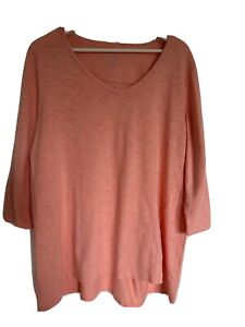 CHICO'S The Ultimate Tee  Orange Knit Shirt Size 2 Large V-Neck 3/4 Sleeve