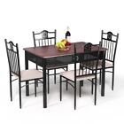5 Pcs Dining Set Metal Table & 4 Cushioned Chairs Kitchen Breakfast Furniture
