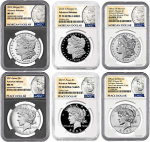2023 (MS70/PF70) 6-Coin Set $1 Morgan & Peace Dollar Advanced Release NGC - AR