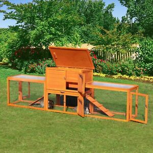 JAXPETY 94'' Large Wood Rabbit Hutch Guinea Pig House 2-tier Chicken Coop Ramps