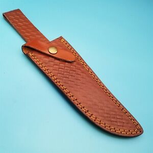 Leather Fixed Blade Knife Sheath Only Brown Basketweave Pouch Case 12