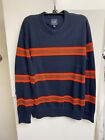 Gap. Men's Main Stay Crew Neck Sweater. Size XS Bold Navy Stripe. Navy & Orange
