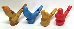 4 Vintage Water Warbler Bird Whistle Hong Kong US Pat Pend Plastic Birds Toy