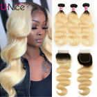 UNice Malaysian Ombre Blonde Body Wave Human Hair Weave Bundle With Lace Closure