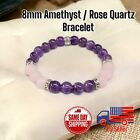 Amethyst / Rose Quartz Natural A++ 8mm 7.5” Crystal Healing Beaded Bracelet