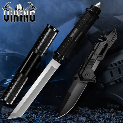 Outdoor SURVIVAL Fixed Blade TACTICAL HUNTING KNIFE & EDC Folding Pocket Knife