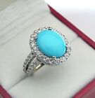 Sterling Silver 925 Sleeping Beauty Turquoise Natural Blue Diamond Size 8 Ring