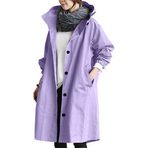 Womens Oversize Hooded Trench Coat Outdoor Wind Raincoat Forest Jacket Plus Size