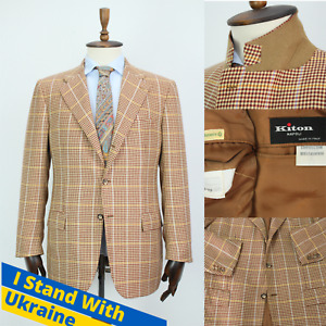 KITON Brown Check PURE CASHMERE 2/3 Roll Sport Coat Blazer Jacket 50IT 40US/UK