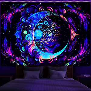 Blacklight Tapestry UV Reactive Tapestries Moon Mandala Tapestry Bohemian Tapest