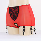 Allacki High-waist Crotchless Garter Panty Lace Mesh Lingerie 6 Straps Suspender