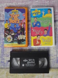 The Wiggles 3 VHS Tapes Top of the Tots, Wiggly Wiggly World, Yule be Wiggling