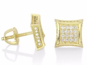 Round lab Created Diamond Men's Wedding Stud Earrings 14k Yellow  Gold Plated