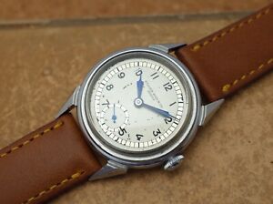 Vintage mens Record Watch manual wind military style screw back steel case rare!