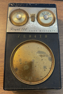 VINTAGE ANTIQUE 1950's ZENITH ROYAL 500 PORTABLE TRANSISTOR RADIO + LEATHER CASE