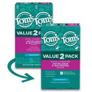 Tom’s of Maine Antiplaque and Whitening Fluoride Free Toothpaste, Peppermint, 2