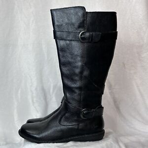 BOC Boots Womens 8.5 Tall Knee High Riding Zips Buckle C76109 Black Leather