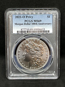 2021 $1 Morgan Silver Dollar - O Privy - New Orleans graded PCGS grade MS69