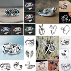 Wholesale 925 Silver Owl Frog Cat Bird Rings Open Finger Adjustable Ring Jewelry
