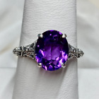 14k White Gold Amethyst Engagement Rings Natural Diamond Oval Cut 5 Carat Size 7
