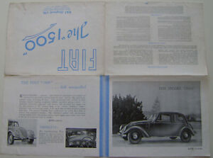 Fiat 1500 Saloon 1939 Original UK Foldout b&w Sales Brochure only fair condition