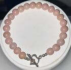 Rose Quartz And Sterling Silver Heart And Arrow Toggle Beaded Bracelet 8 Inches