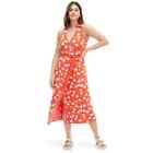 Collared Sleeveless Ginkgo Cherry Tomato Sweaterknit Midi Wrap Dress DVF Target