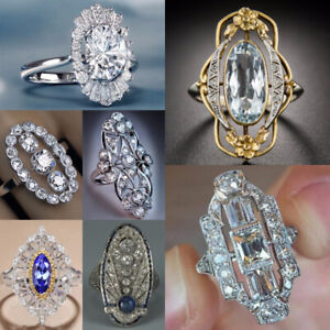 Elegant Women Wedding Ring 925 Silver Plated,Gold Cubic Zircon Jewelry Sz 6-10