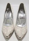 Wild Rose Wedding Shoes Adult Size 7M White Lace Backing  Silver Toe Cap Womens