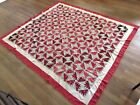 Antique 19th Century Hand Stitched Red Delectable Mountains Quilt Top 78x70