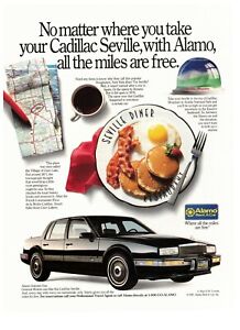 1991 Alamo Rent a Car Cadillac Seville Breakfast Vintage Print Advertisement