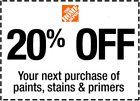 In Store Home Depot 20% off Paint discount, works on other items (email or p/u)