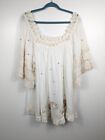 Antica Sartoria White Cotton Lace Trimmed Embroidered Peasant Dress One Size
