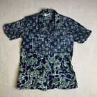 Vintage African Print Shirt Adult Large Made in Ghana Blue Green Abstract Kevy