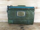 FOSSIL Long Live Vintage 1954 Trifold Top Zip Wallet Green Lamb Hide Leather